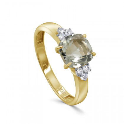 Кольцо из золота с бриллиантом и празиолитом